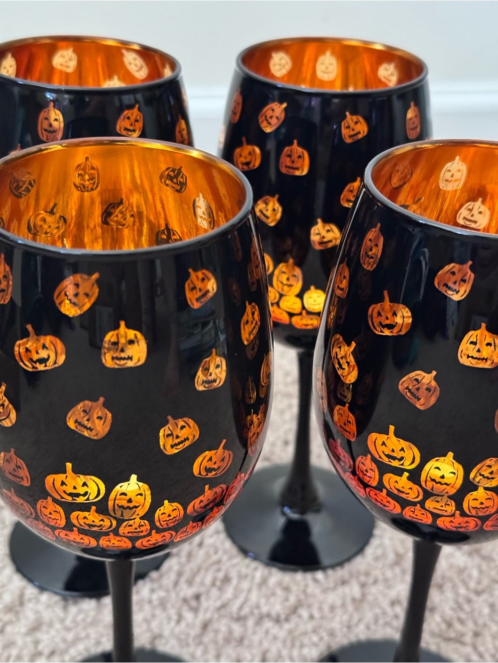 Halloween Pumpkin Stemmed Wine Glasses - Set of 4
